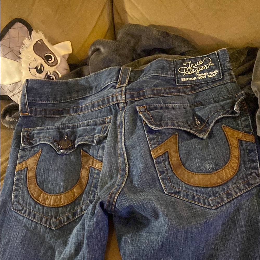 True Religion Blue Jeans with Brown Accents